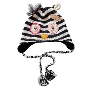 American Rag Cie Knit Beanie Striped Bird Fleece Lined Tassles Girls One Size